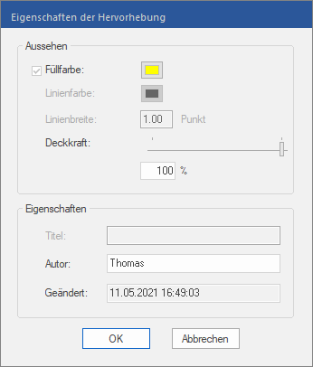 dialog - highlight properties