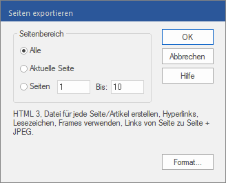 dialog - export pages