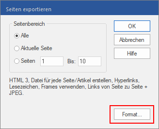 dialog - export pages - format