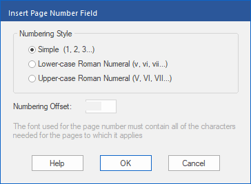 dialog - page number field