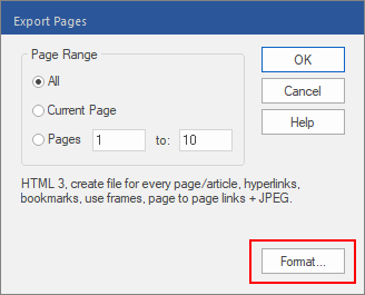 dialog - export pages - format