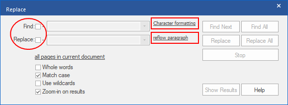 dialog - find replace - only formatting