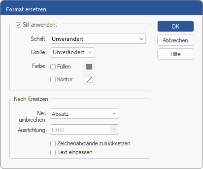 dialog - find replace - replace format