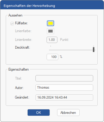 dialog - highlight properties