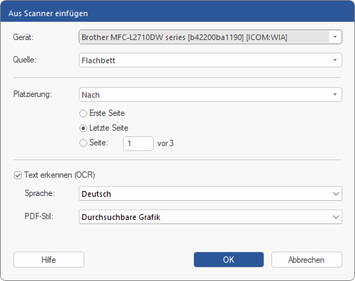 dialog - insert from scanner