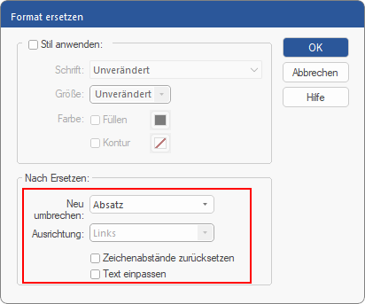 dialog - replace format - after