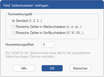 dialog - page number field