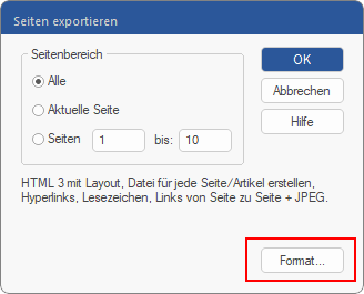 dialog - export pages - format