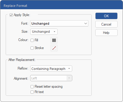 dialog - find replace - replace format