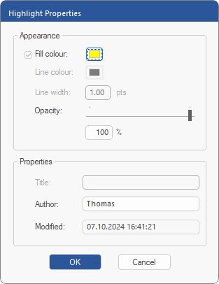 dialog - highlight properties