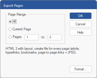 dialog - export - pages