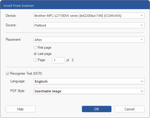 dialog - insert from scanner