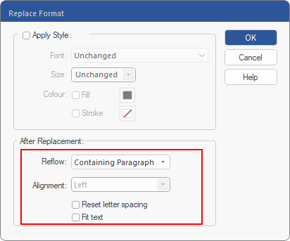 dialog - replace format - after