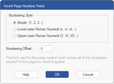 dialog - page number field