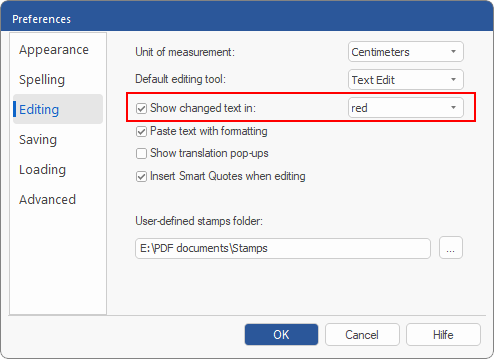 dialog - preferences - show changes