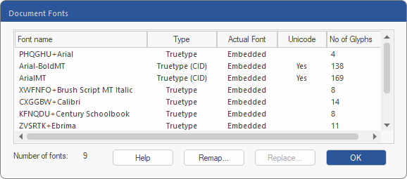 dialog - font catalogue