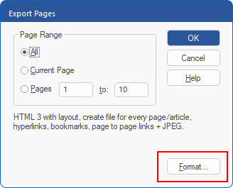 dialog - export pages - format