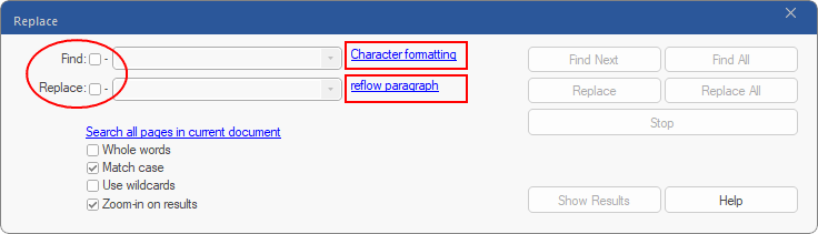 dialog - find replace - only formatting