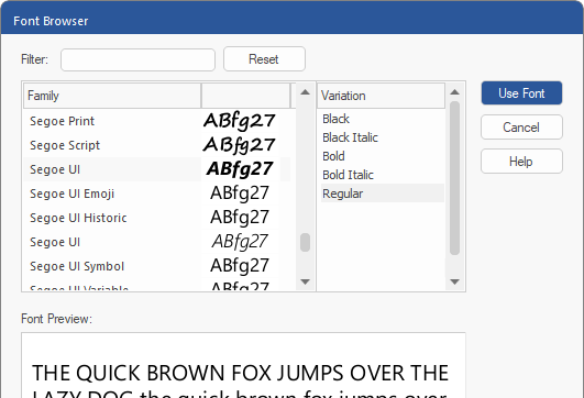 dialog - font browser