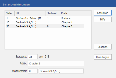 dialog - page labels