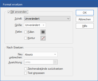 dialog - find replace - replace format