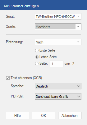 dialog - insert from scanner