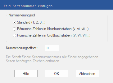 dialog - page number field