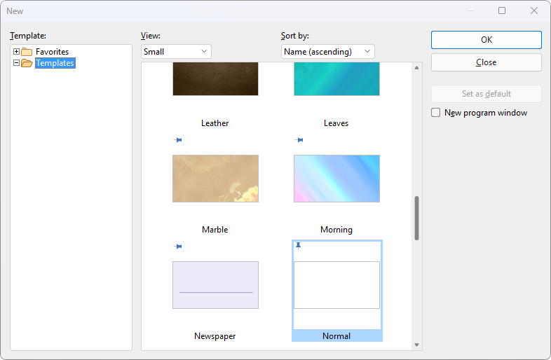 new presentation dialog box